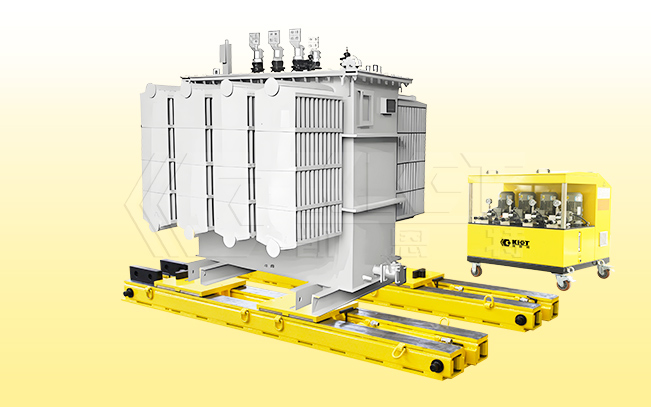 Heavy duty hydraulic skidding system is used for the skidding and pushing installation of large equipment such as transformers, marine engines and shield machines