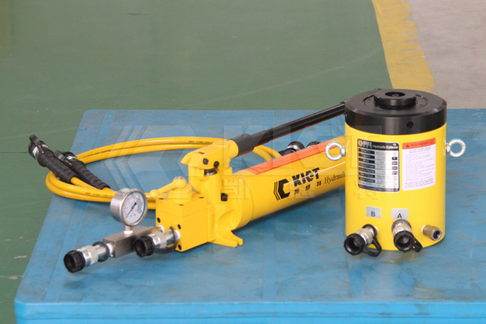 100T Double acting lock nut hydraulic cylinder with a manual pump