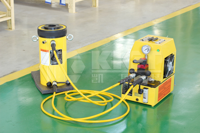 100T hollow plunger hydraulic cylinder and electric hydraulic pump(Manual Valve)