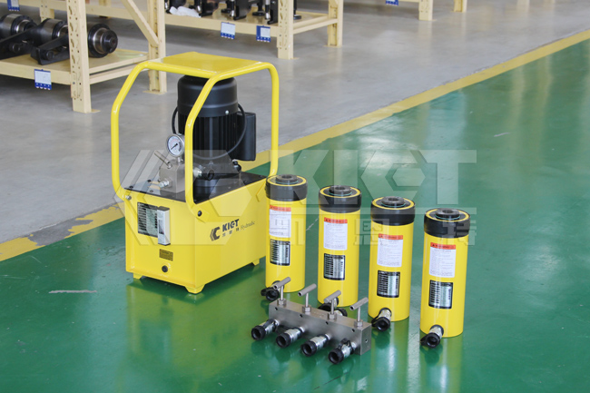 100T hollow plunger hydraulic cylinder and electric hydraulic pump(Single Acting)